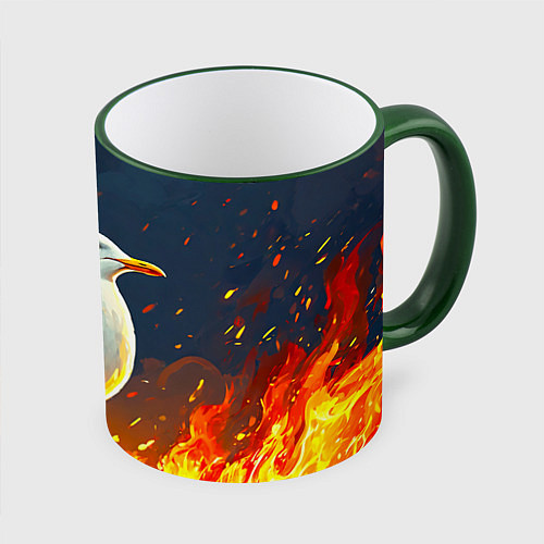 Кружка цветная Чайка в огне / 3D-Зеленый кант – фото 1