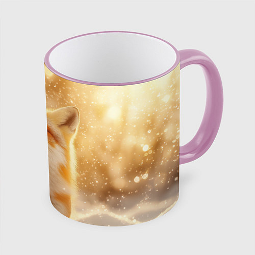 Кружка цветная Довольная рыжая лисичка / 3D-Розовый кант – фото 1