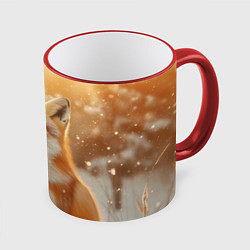 Кружка 3D Лисица в снежном лесу, цвет: 3D-красный кант