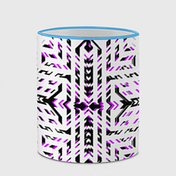 Кружка 3D Чёрно-фиолетовые диагональные полосы на белом фоне, цвет: 3D-небесно-голубой кант — фото 2