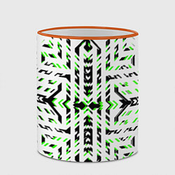 Кружка 3D Чёрно-зелёный диагональные полосы на белом фоне, цвет: 3D-оранжевый кант — фото 2