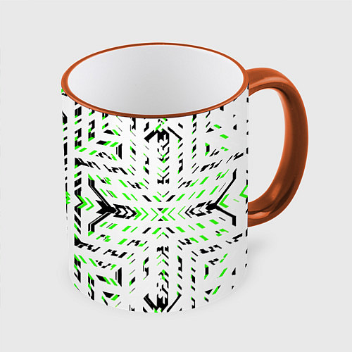 Кружка цветная Чёрно-зелёный диагональные полосы на белом фоне / 3D-Оранжевый кант – фото 1