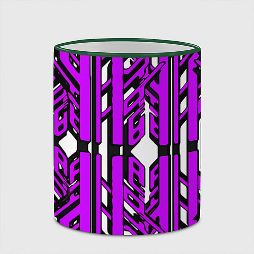 Кружка цветная Чёрно-фиолетовые техно полосы на белом фоне / 3D-Зеленый кант – фото 2