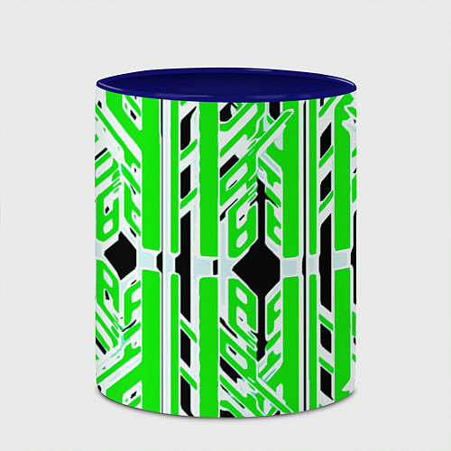 Кружка цветная Бело-зелёные техно полосы на чёрном фоне / 3D-Белый + синий – фото 2