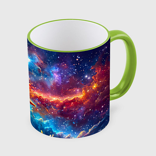 Кружка цветная Пеликан в космосе / 3D-Светло-зеленый кант – фото 1