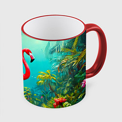 Кружка 3D Фламинго в джунглях, цвет: 3D-красный кант