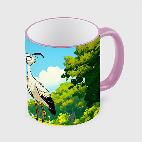 Кружка цветная Аист в лесу / 3D-Розовый кант – фото 1