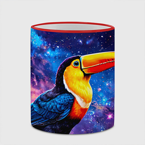 Кружка цветная Тукан в космосе / 3D-Красный кант – фото 2