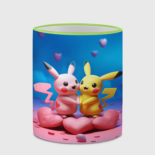 Кружка цветная Влюбленные Пикачу / 3D-Светло-зеленый кант – фото 2