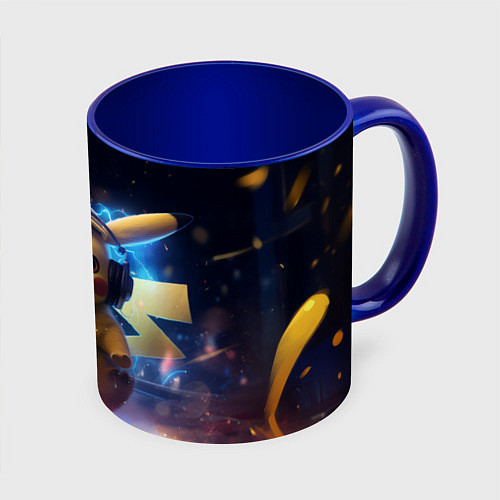 Кружка цветная Пикачу диджей / 3D-Белый + синий – фото 1
