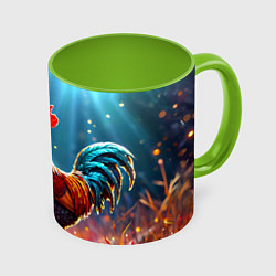 Кружка 3D Блестящий петух, цвет: 3D-белый + светло-зеленый