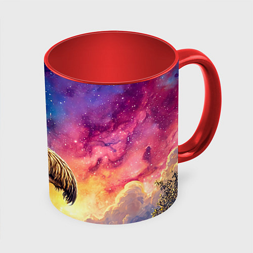 Кружка цветная Страус и звездное небо / 3D-Белый + красный – фото 1