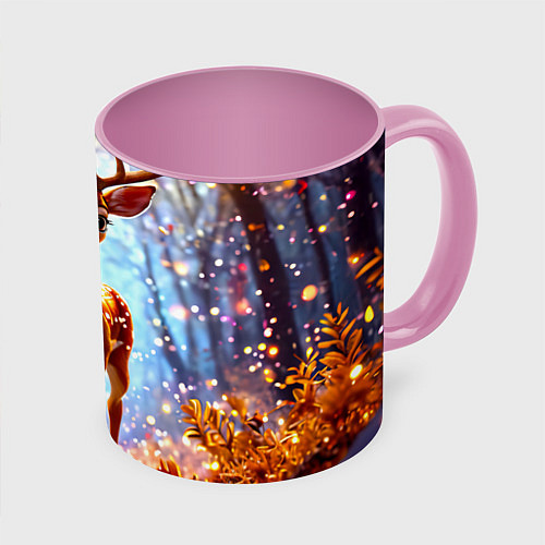 Кружка цветная Олень в искристом лесу / 3D-Белый + розовый – фото 1