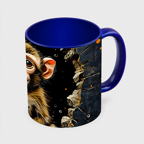 Кружка цветная Малыш макаки / 3D-Белый + синий – фото 1