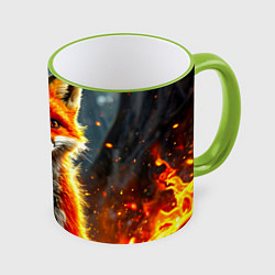 Кружка 3D Лисичка в огне, цвет: 3D-светло-зеленый кант