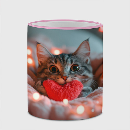 Кружка цветная Котик с сердечком / 3D-Розовый кант – фото 2