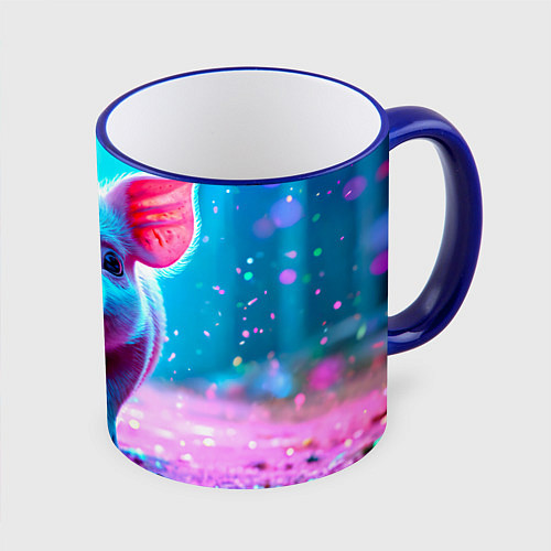 Кружка цветная Свинка в розовом свете / 3D-Синий кант – фото 1