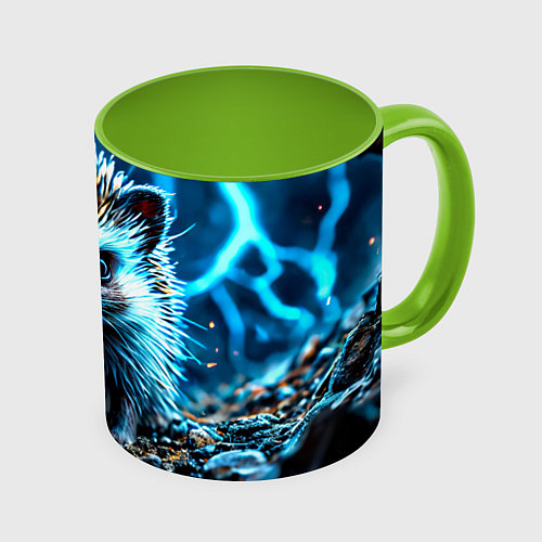 Кружка цветная Ежик в разрядах молний / 3D-Белый + светло-зеленый – фото 1