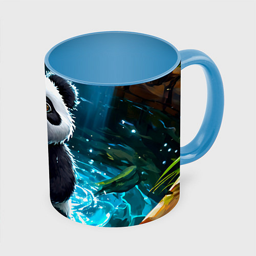 Кружка цветная Панда в колодце / 3D-Белый + небесно-голубой – фото 1