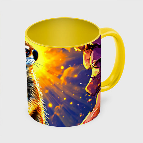 Кружка цветная Сурикат в яркиз лучах солнца / 3D-Белый + желтый – фото 1