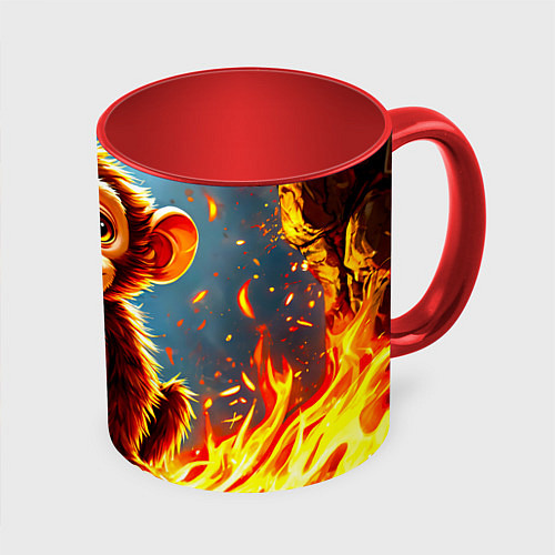 Кружка цветная Обезьянка в огне / 3D-Белый + красный – фото 1