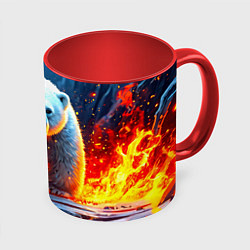 Кружка 3D Белый медведь в огне, цвет: 3D-белый + красный