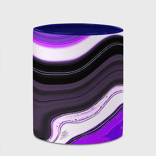 Кружка цветная Волнистые горизонтальные чёрно-фиолетовые полосы н / 3D-Белый + синий – фото 2