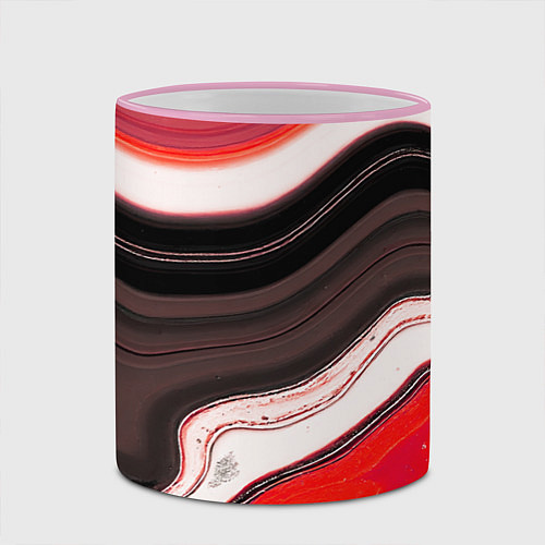 Кружка цветная Волнистые горизонтальные чёрно-красные полосы на б / 3D-Розовый кант – фото 2