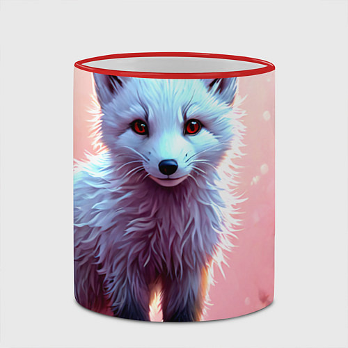 Кружка цветная Песец в розовом лесу / 3D-Красный кант – фото 2