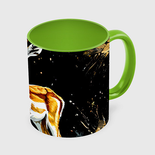 Кружка цветная Газель на черном / 3D-Белый + светло-зеленый – фото 1