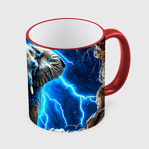 Кружка цветная Слон в разрядах солнии / 3D-Красный кант – фото 1