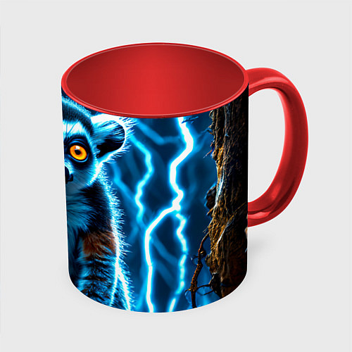 Кружка цветная Лемур и удар молнии / 3D-Белый + красный – фото 1