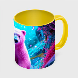Кружка 3D Белый розовый медведь, цвет: 3D-белый + желтый