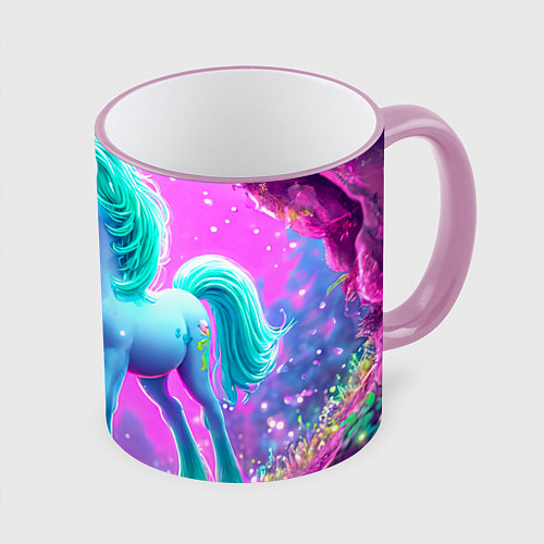 Кружка цветная Бирюзовая лошадка / 3D-Розовый кант – фото 1