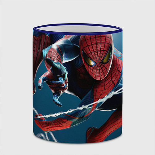 Кружка цветная Спайдермен паутина / 3D-Синий кант – фото 2