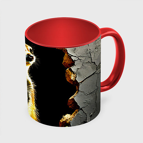 Кружка цветная Сурикат на черном / 3D-Белый + красный – фото 1