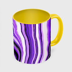 Кружка 3D Волнистые вертикальные чёрно-фиолетовые полосы, цвет: 3D-белый + желтый