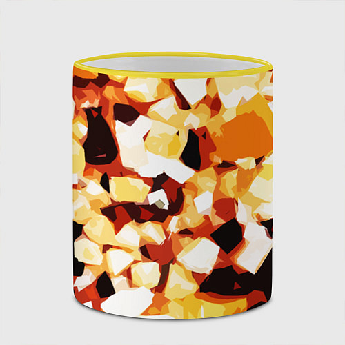 Кружка цветная Жёлто-белая абстракция на чёрном фоне / 3D-Желтый кант – фото 2