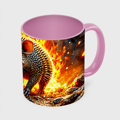 Кружка цветная Броненосец в огне / 3D-Белый + розовый – фото 1