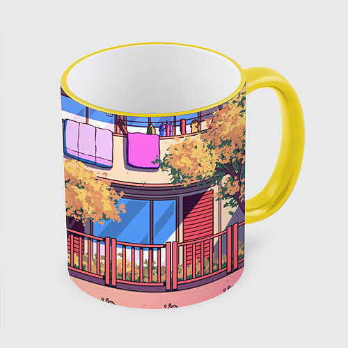 Кружка цветная Lo-fi японский стиль улица / 3D-Желтый кант – фото 1