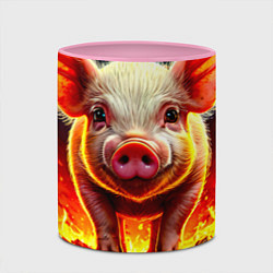 Кружка 3D Свинка в огне, цвет: 3D-белый + розовый — фото 2