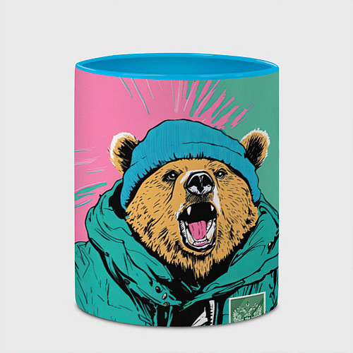 Кружка цветная Злой медведь в зимней одежде / 3D-Белый + небесно-голубой – фото 2