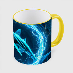 Кружка 3D Акула в электрическом кольце, цвет: 3D-желтый кант