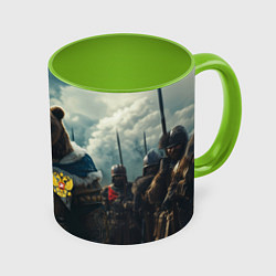 Кружка 3D Воин русский медведь, цвет: 3D-белый + светло-зеленый