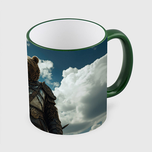 Кружка цветная Бурый русский медведь / 3D-Зеленый кант – фото 1