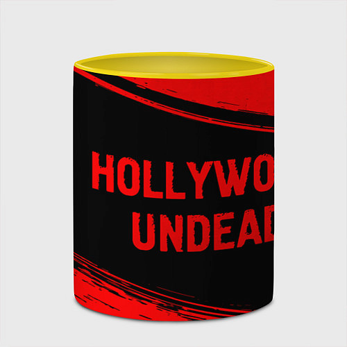 Кружка цветная Hollywood Undead - red gradient по-горизонтали / 3D-Белый + желтый – фото 2