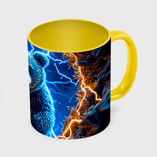 Кружка цветная Медведь и молния / 3D-Белый + желтый – фото 1