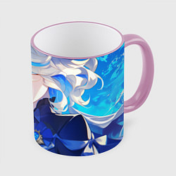Кружка 3D Genshin Impact Furina лёгкая улыбка на фоне неба, цвет: 3D-розовый кант
