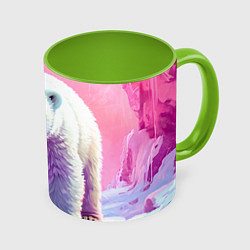 Кружка 3D Белый медведь в розовом свете, цвет: 3D-белый + светло-зеленый