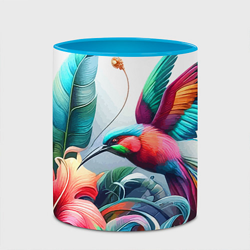 Кружка цветная Райская птица - тропики / 3D-Белый + небесно-голубой – фото 2